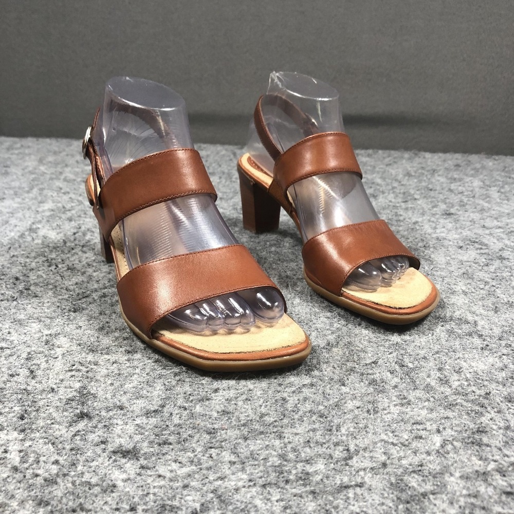 Bass Tiffanie Sandals Womens 7.5 M Brown Leather Slingback Block Heel